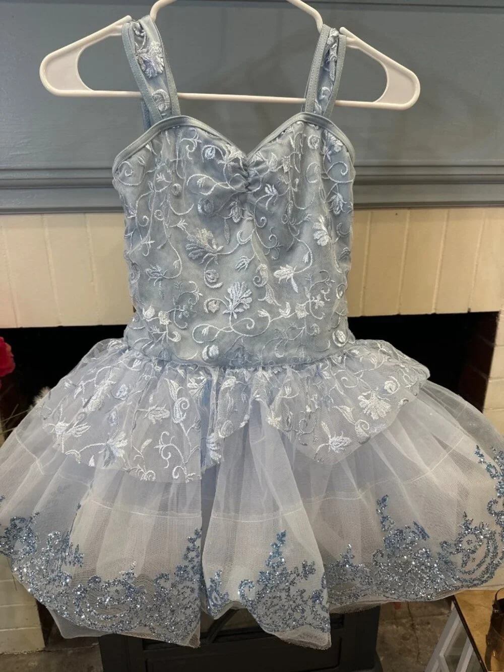 Weissman Blue princess Embroidered Dance Costume With Sparkle Tulle Skirt